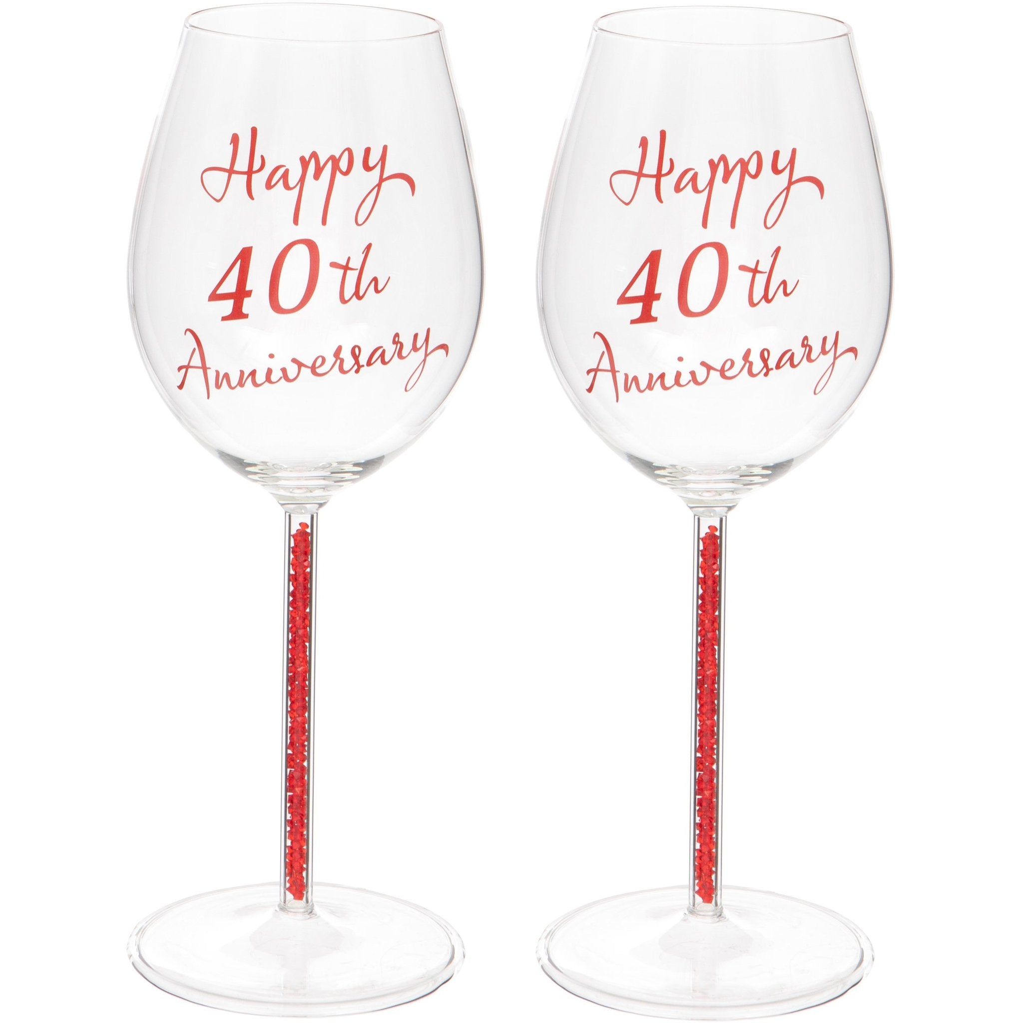 Photo of 40th Ruby Anniversary Wine Glasses Red Stem