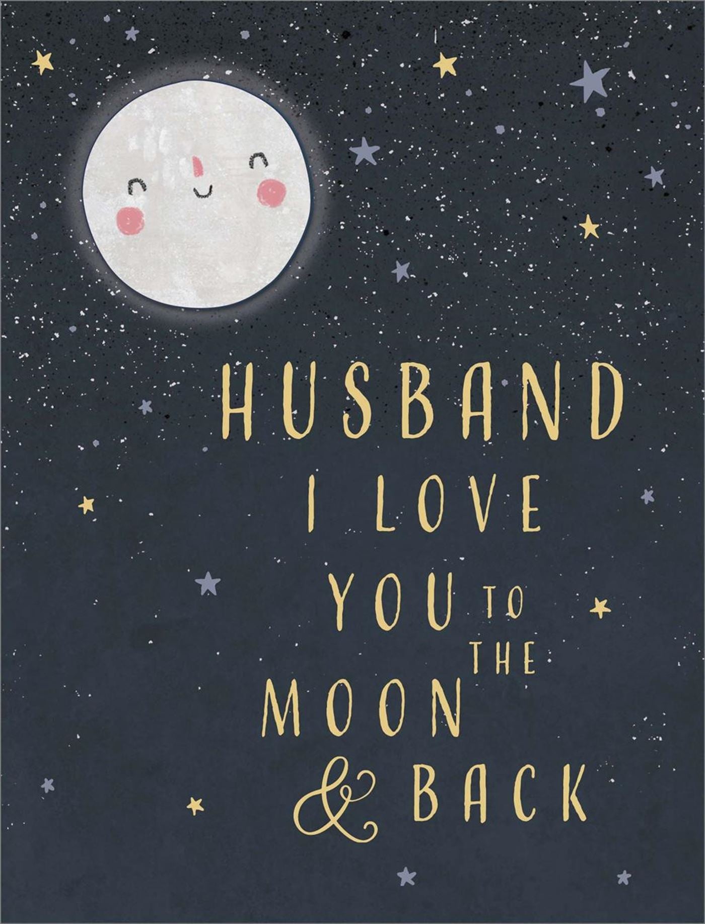 Front of Anniversary Husband Moon & Back Greetings Card