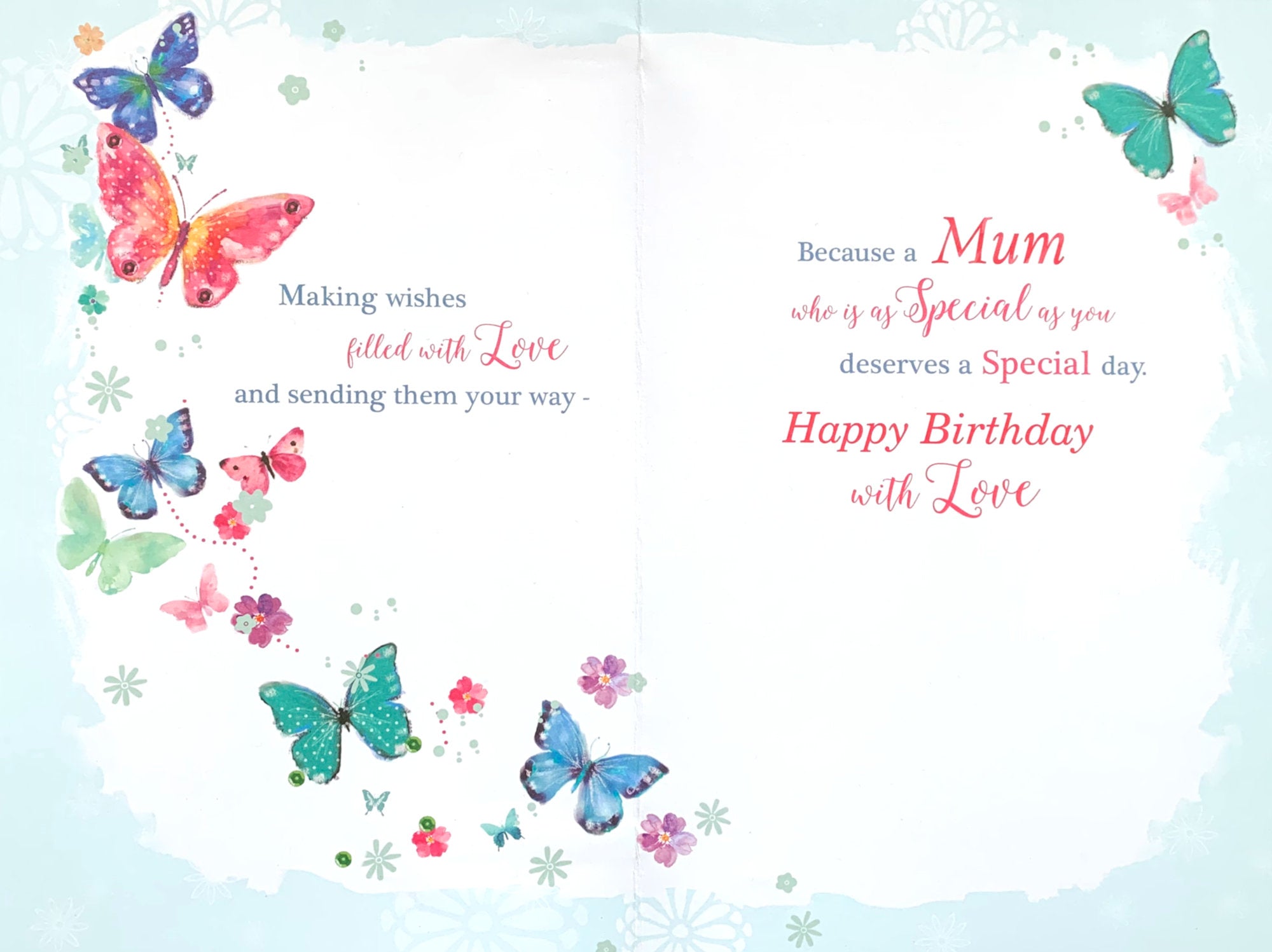 Inside of Mum Butterfly Wishes Birthday Card