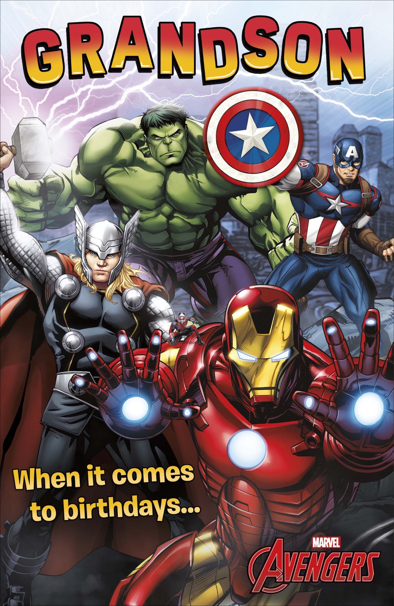 Front of Grandson Unbeatable Avengers Birthday Card