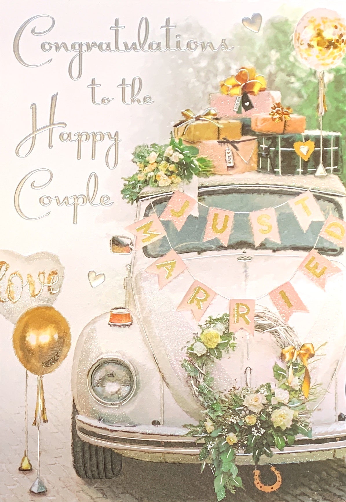 Front of Happy Couple Married Car Decor Card