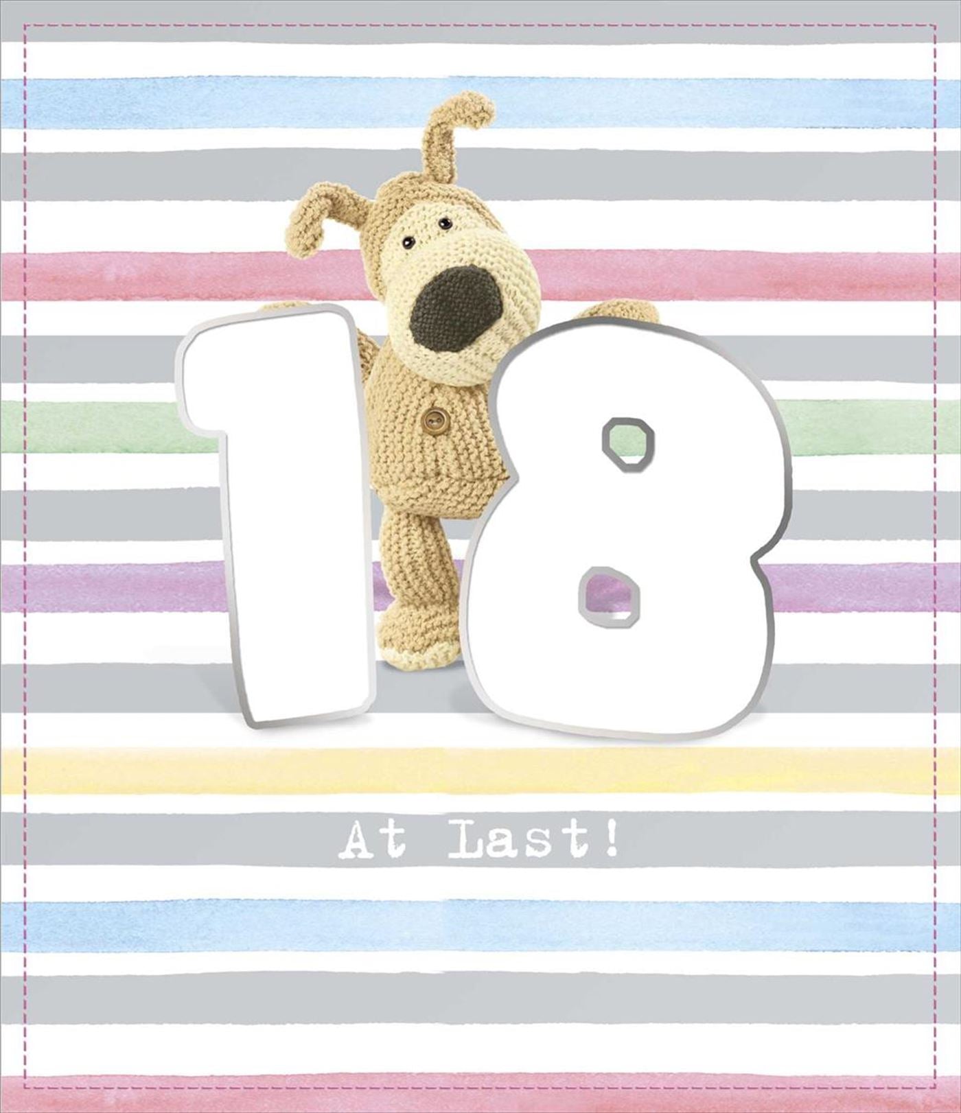Front of 18 At Last Boofle Large Numbers Greetings Card