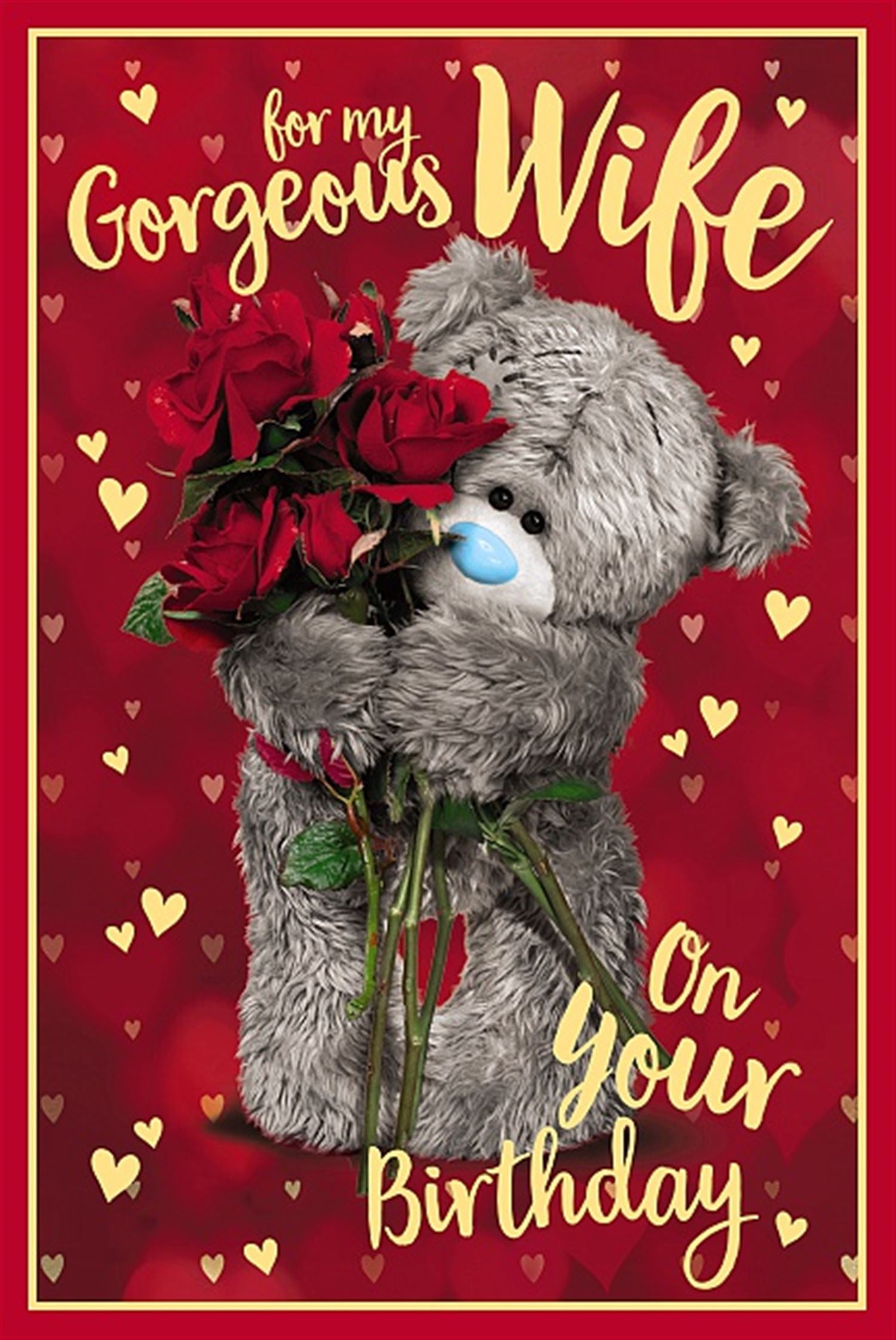 Wife Bear With Roses Birthday Card