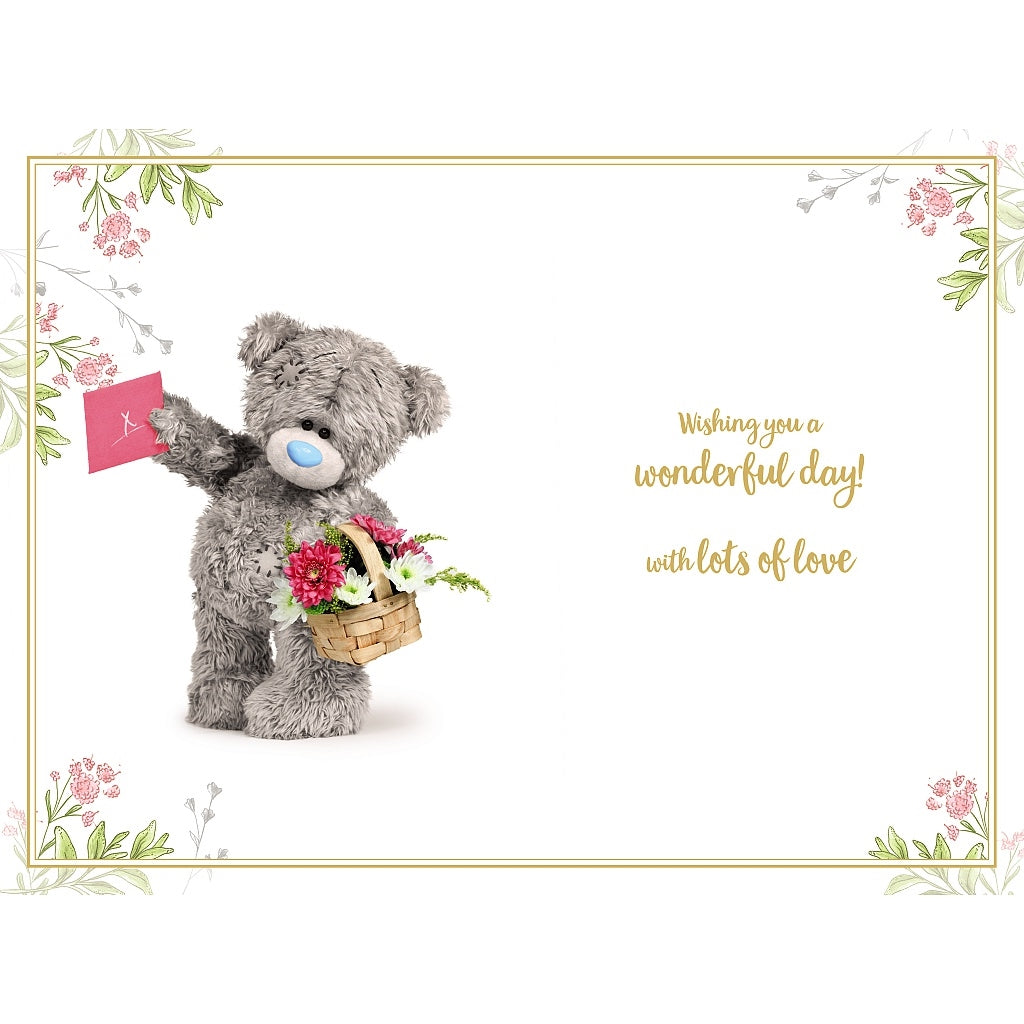 Inside of Mum Birthday Bear With Card & Flowers Card