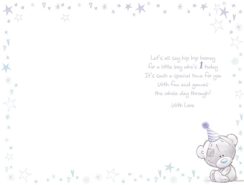 Inside of 1st Birthday Boy Bear & Balloon Card