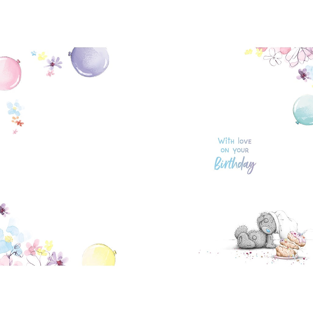 Inside of Niece Birthday Bear Carrying Cake Card