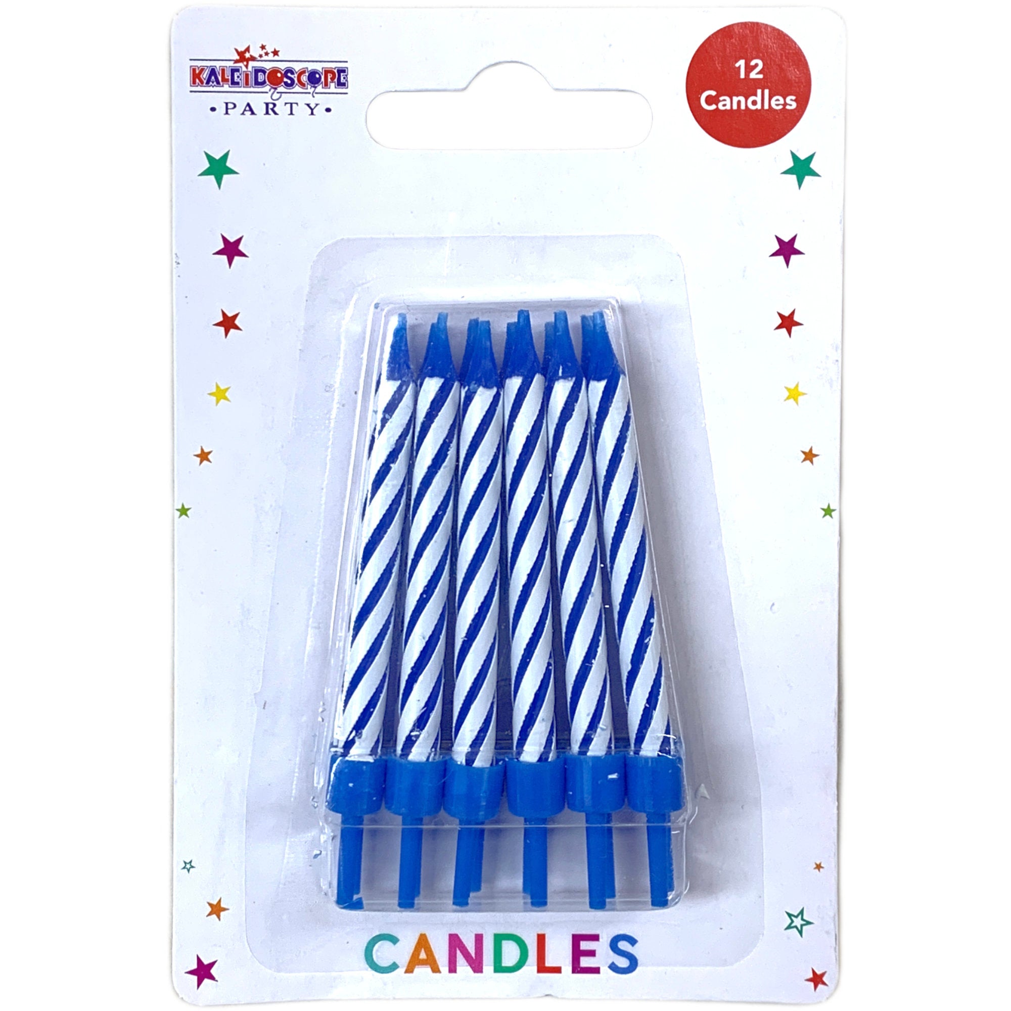Party Cake Candles Blue Stripe Pack of 12