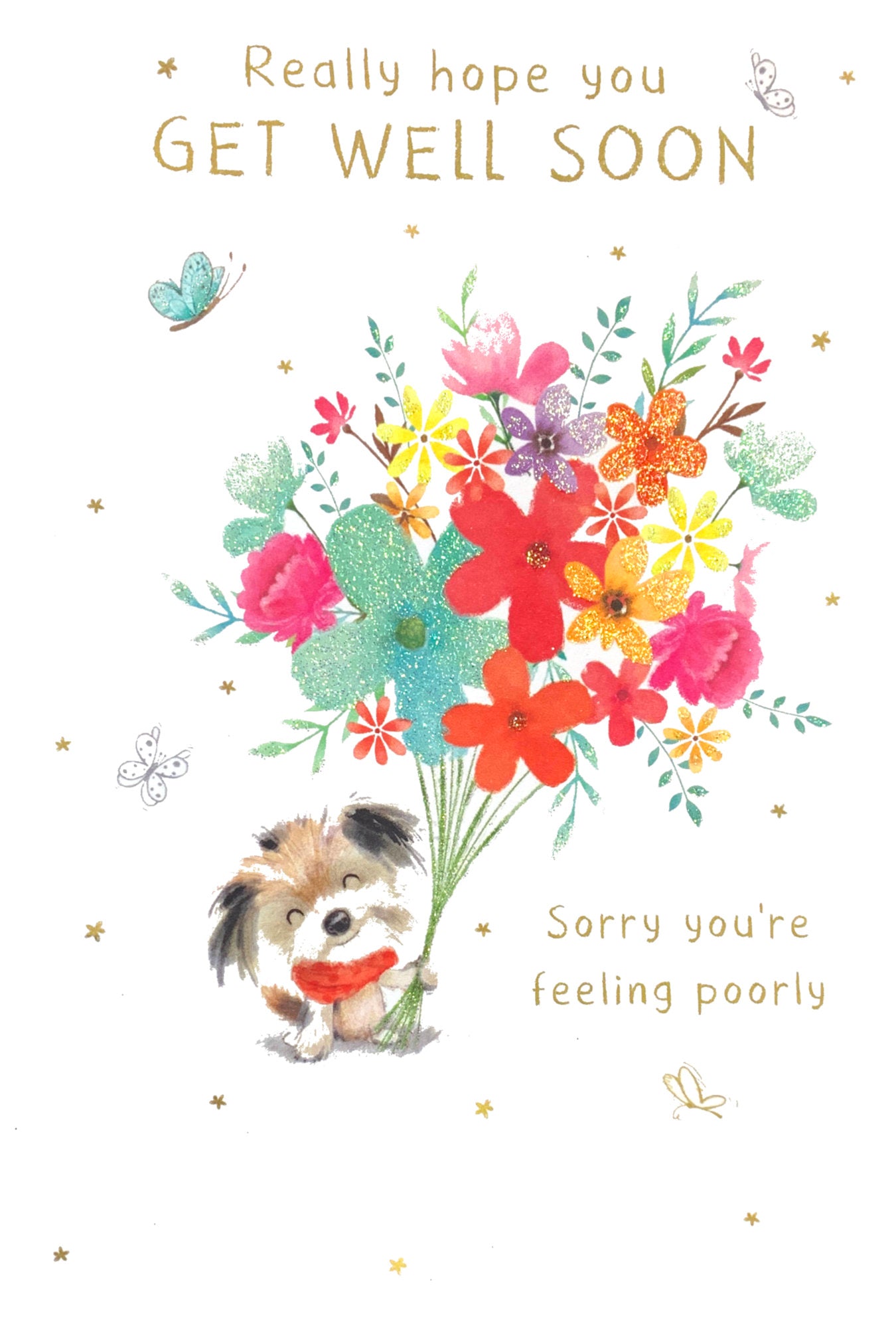 Front of Get Well Soon Dog Bouquet Card