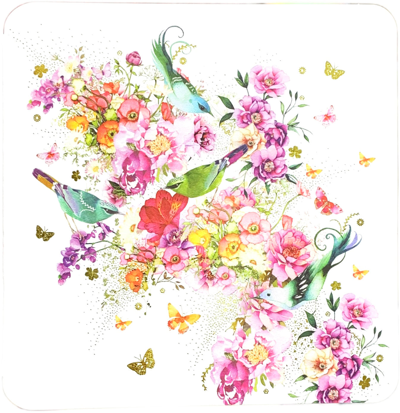 Front of Pretty Birds Flowers Blank Card