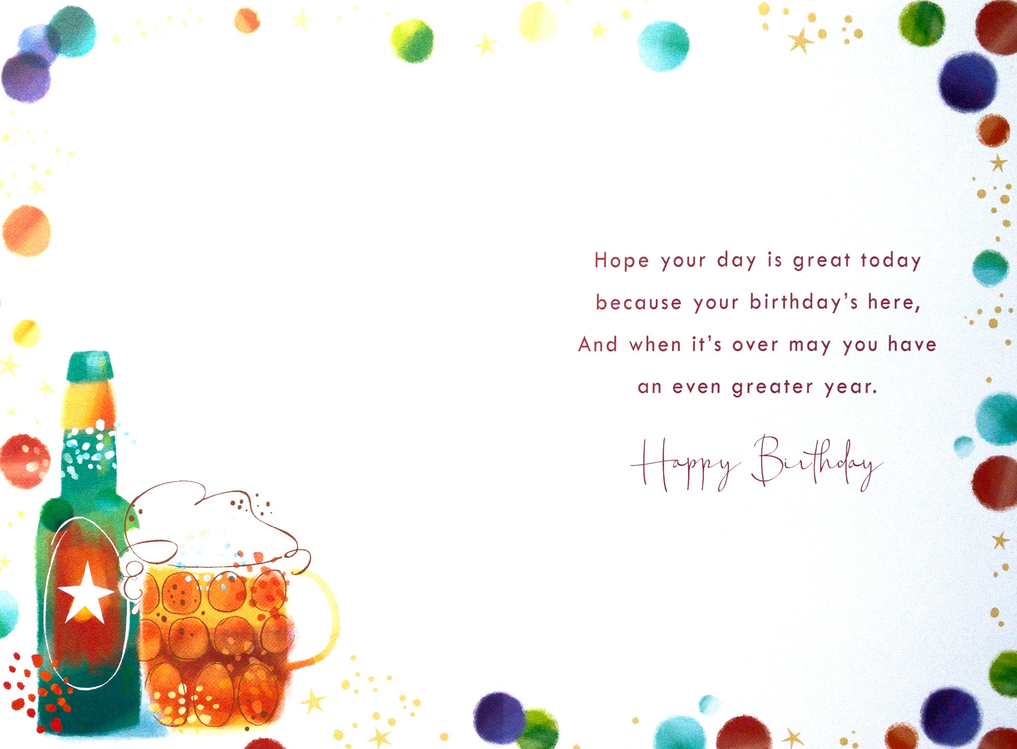 Inside of Great Friend Birthday Cheers Card