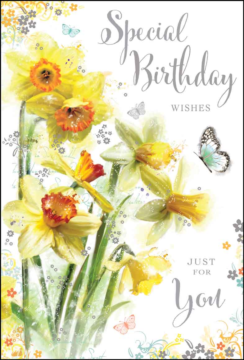 Front of Front of Birthday Wishes Daffodils Greetings Card