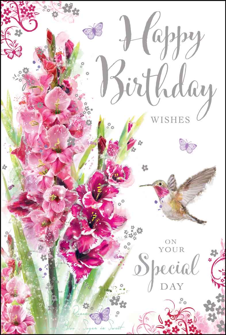 Front of Birthday Wishes Gladioli Greetings Card