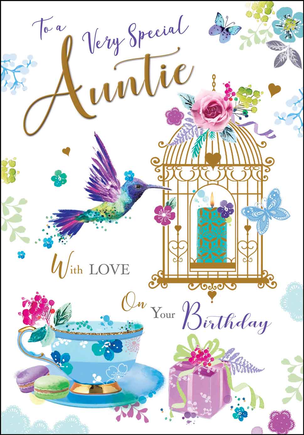 Front of Auntie Birthday Bird Special Greetings Card