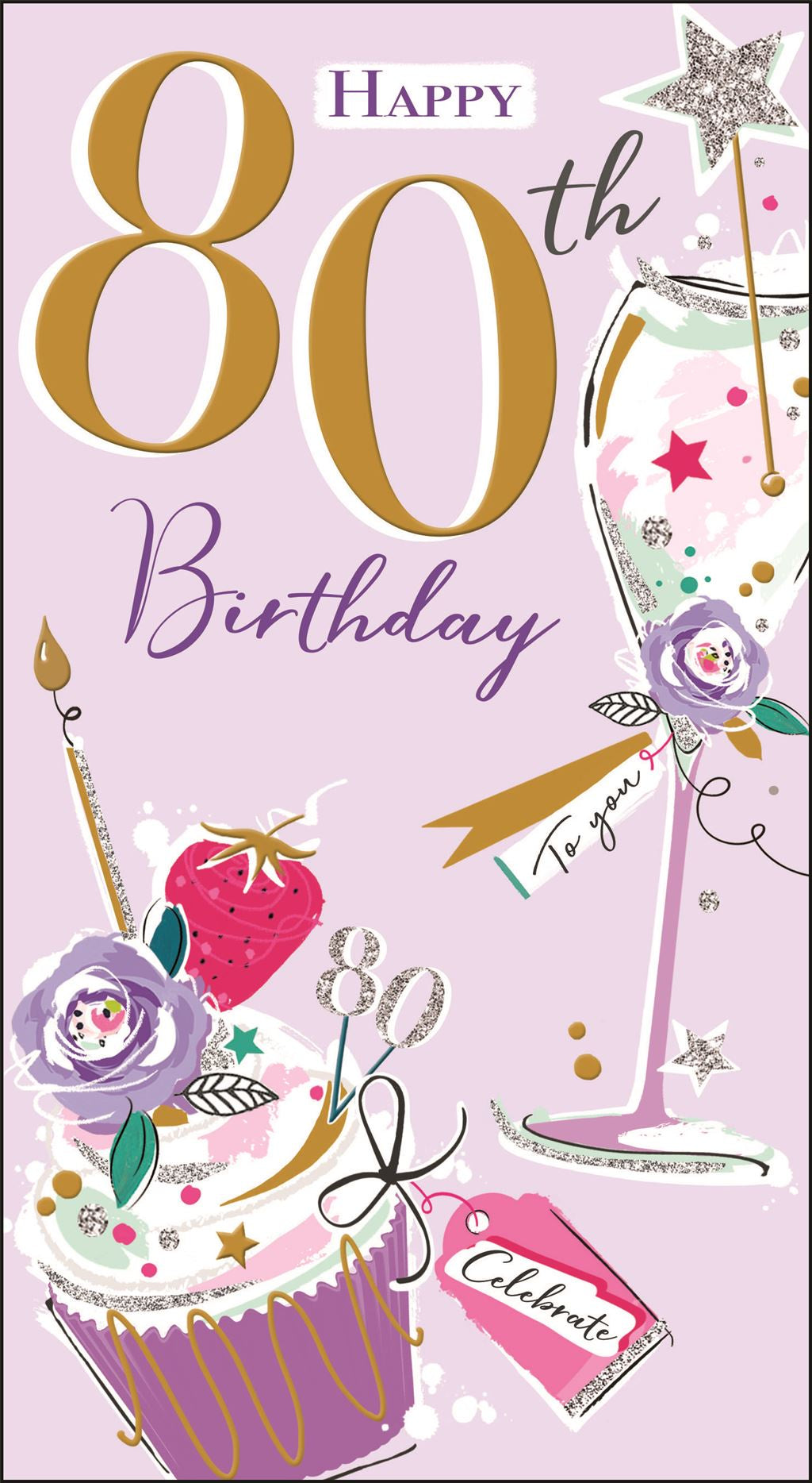 80th Birthday Fizz & Cake Card
