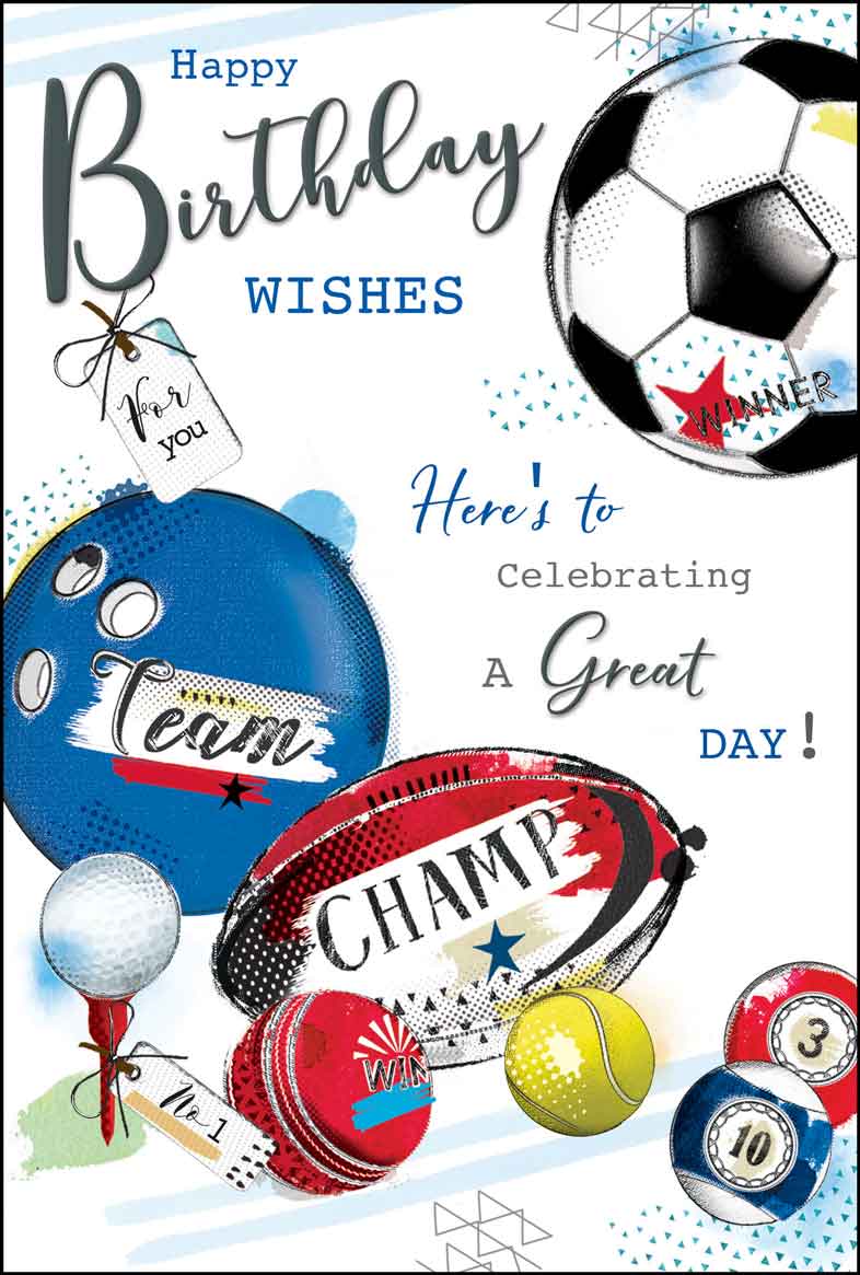 Front of Open Male Birthday Balls Greetings Card