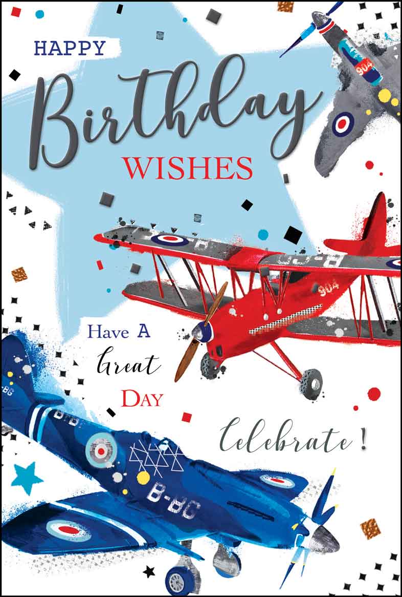 Front of Open Male Birthday Planes Greetings Card