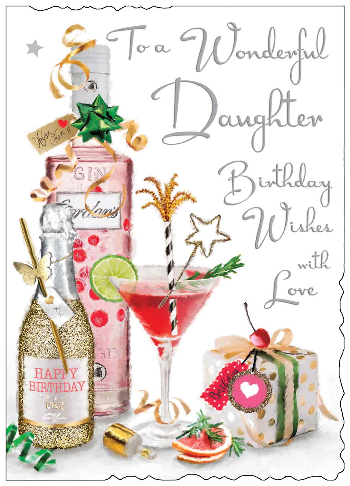 Front of Daughter Birthday Gin Greetings Card