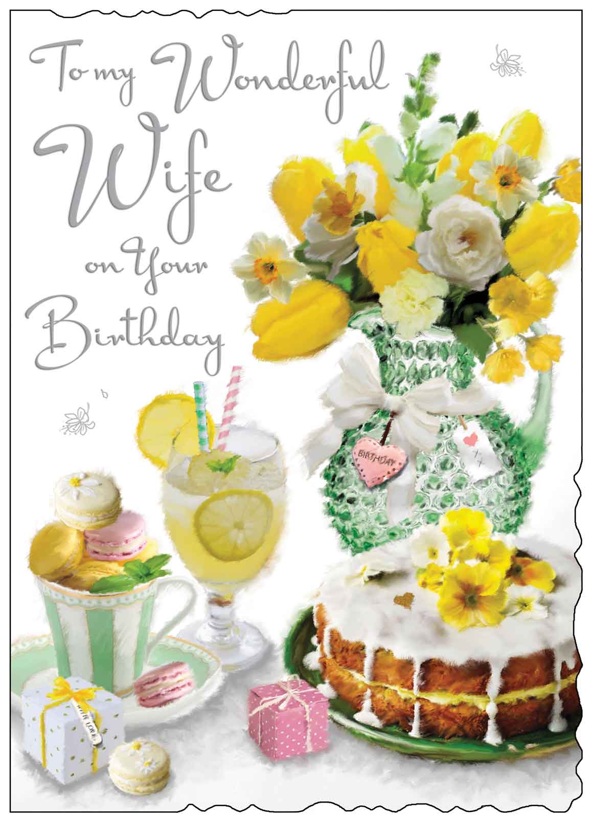 Front of Wife Birthday Lemon Cake Greetings Card