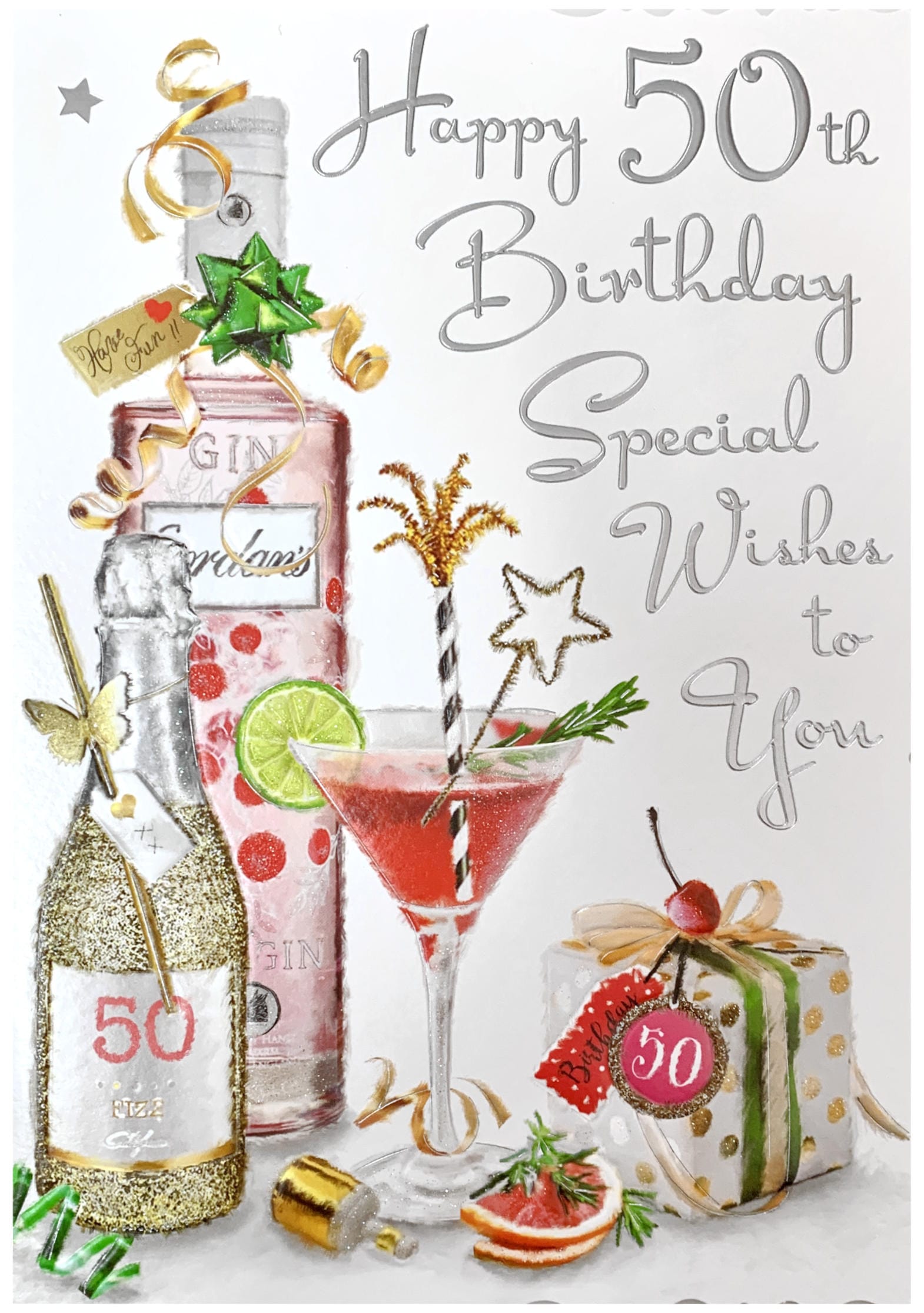 Front of Front of 50th Birthday Gin Birthday Greetings Card