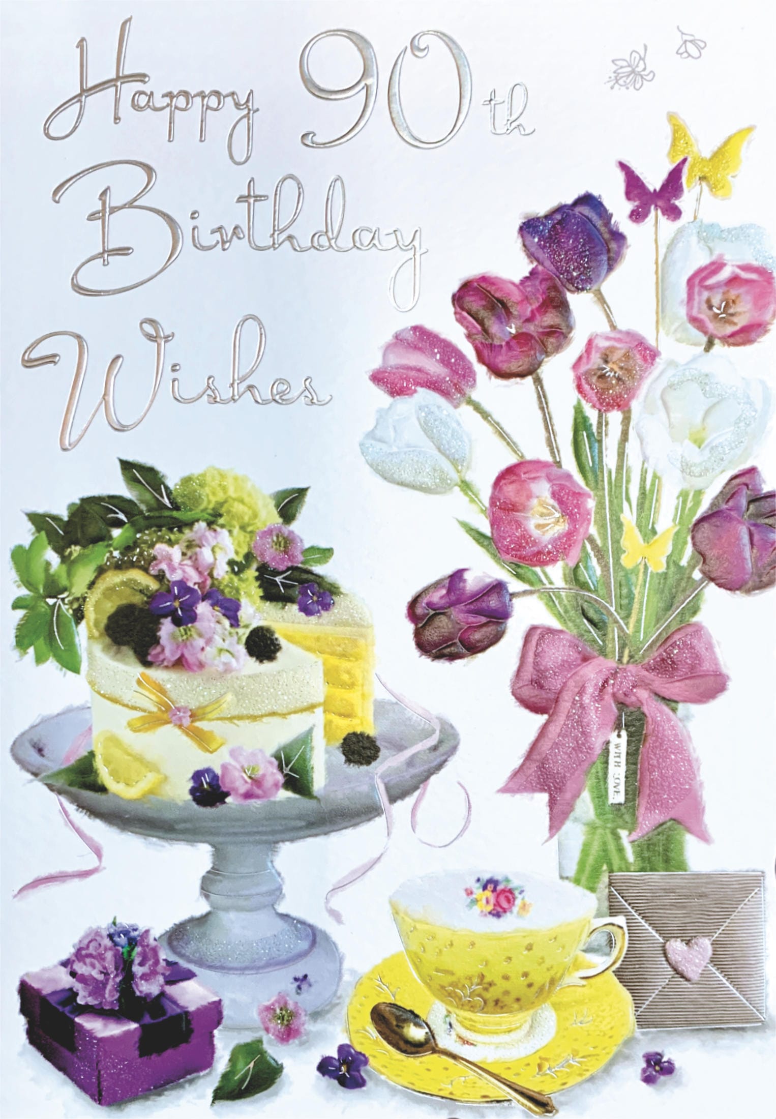 Front of 90th Birthday Tulips Birthday Greetings Card