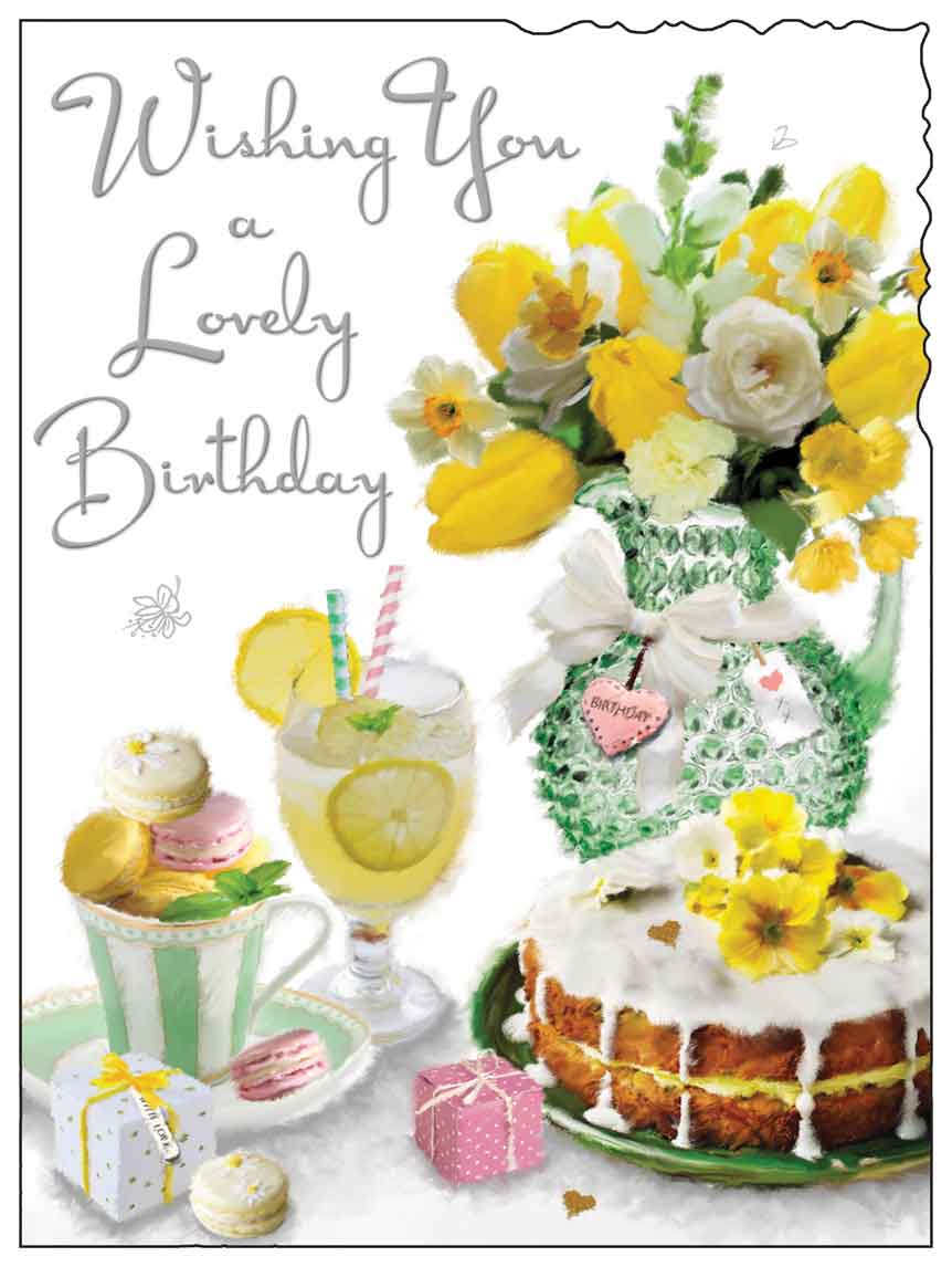 Front of Female Birthday Lemon Cake Greetings Card