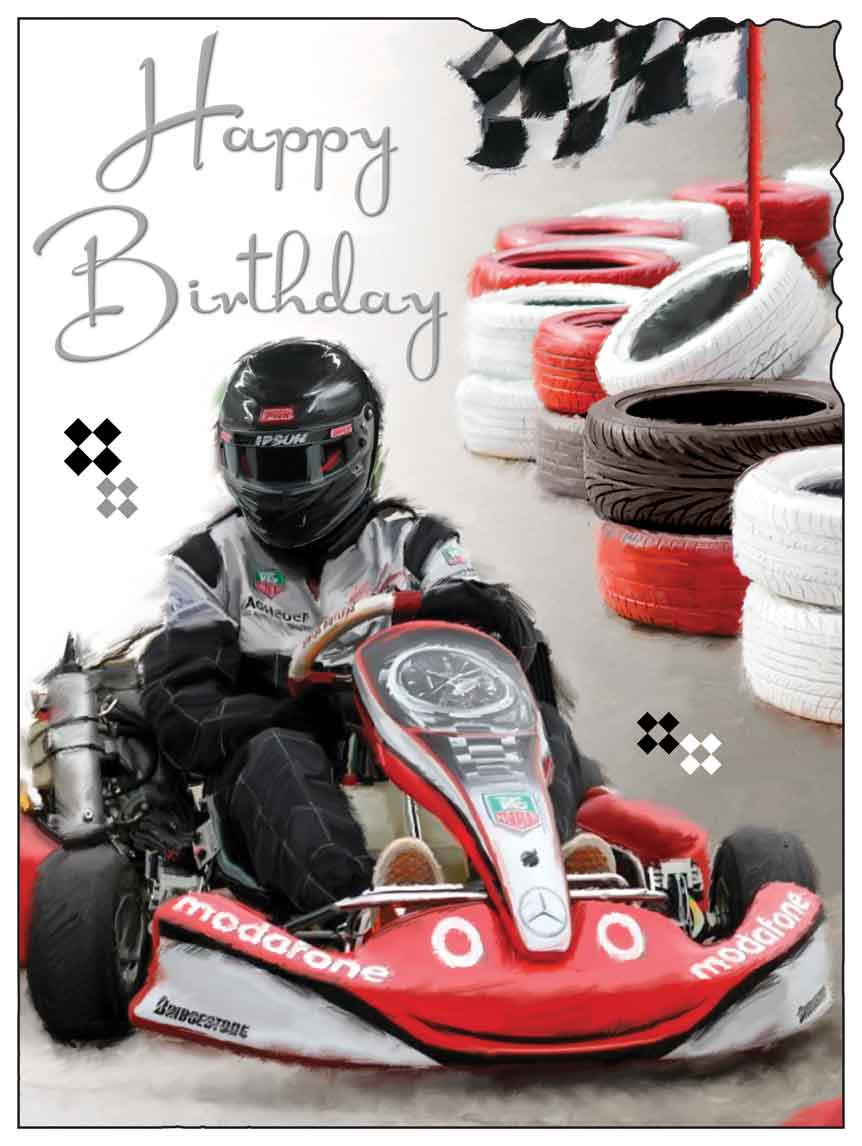 Front of Male Birthday Karting Greetings Card