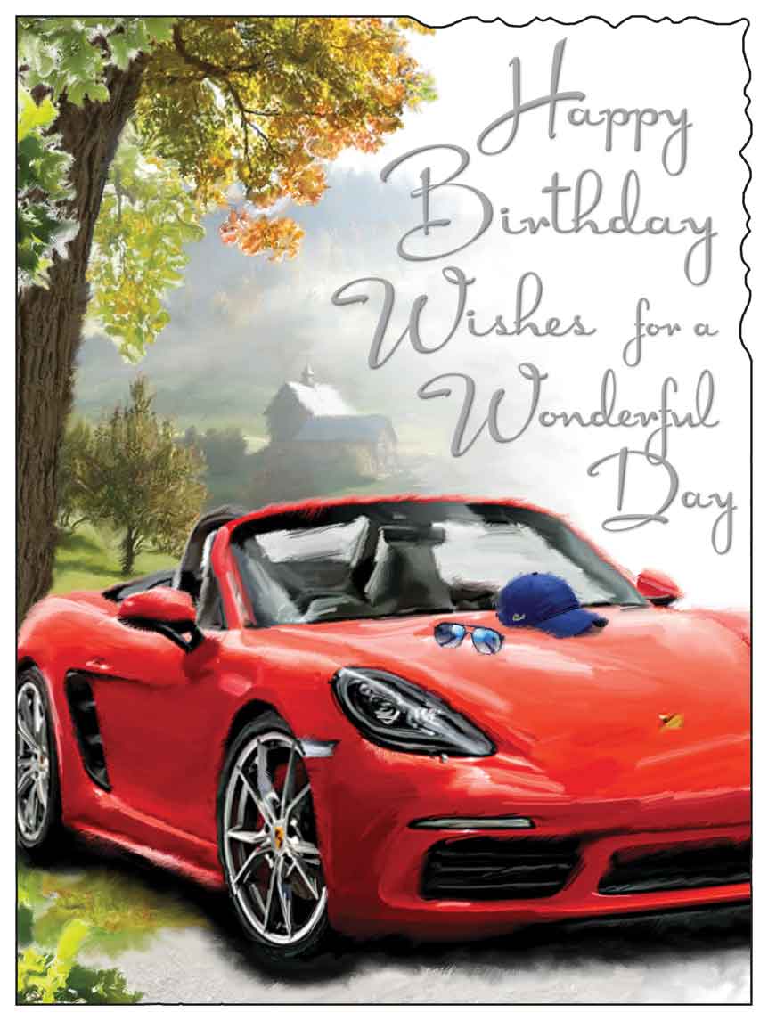 Front of Male Birthday Red Car Greetings Card