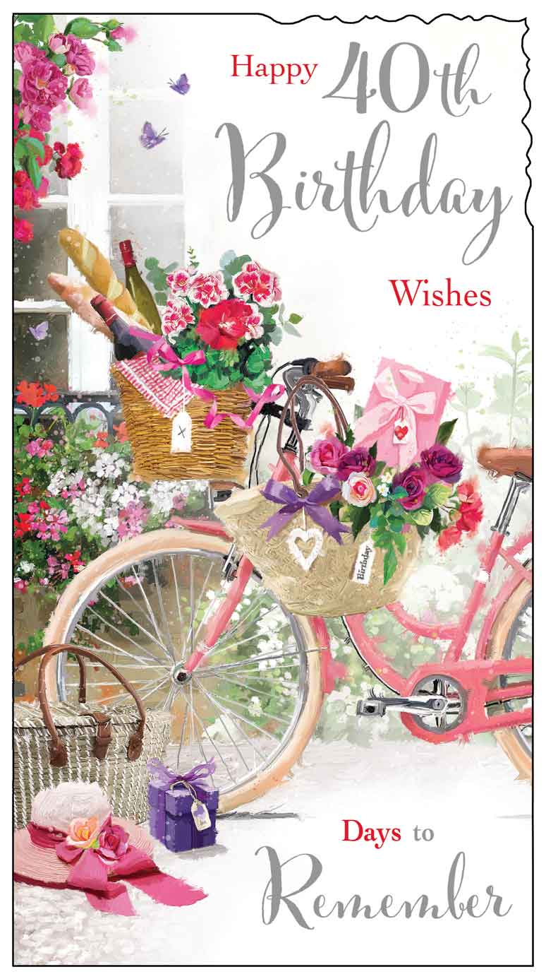 Front of 40th Birthday Bike Flowers Greetings Card
