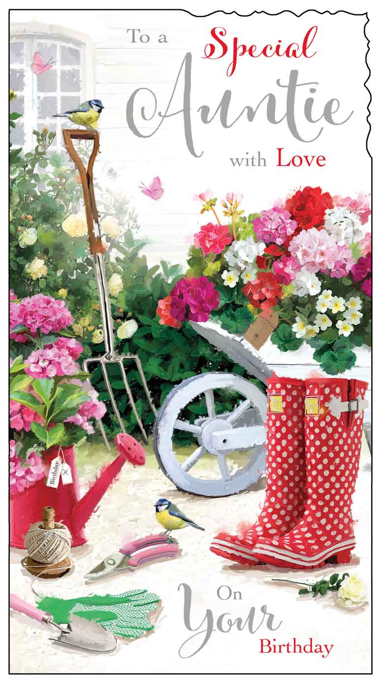 Front of Auntie Birthday Gardening Greetings Card