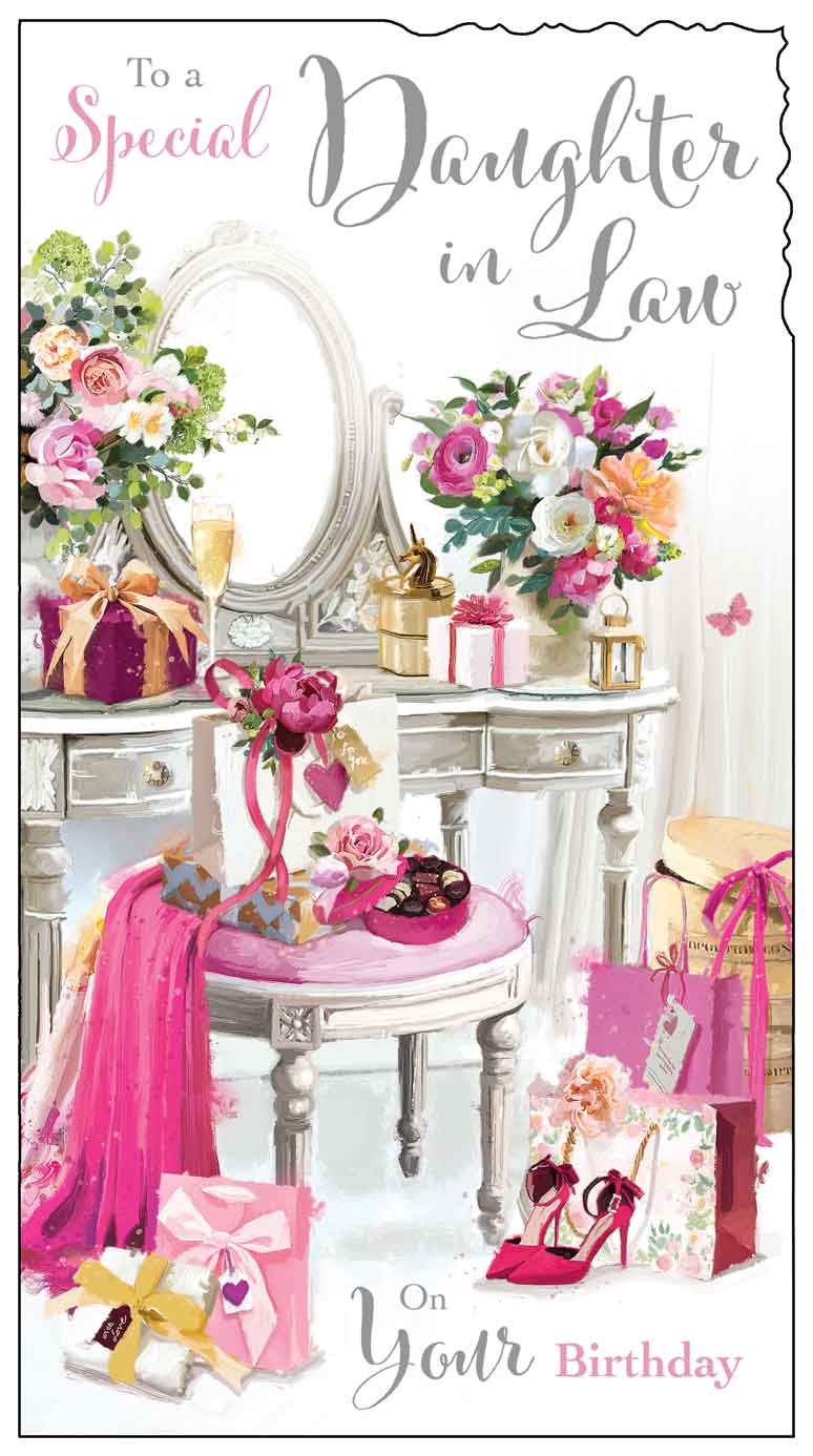 Front of Daughter in Law Birthday Dresser Greetings Card