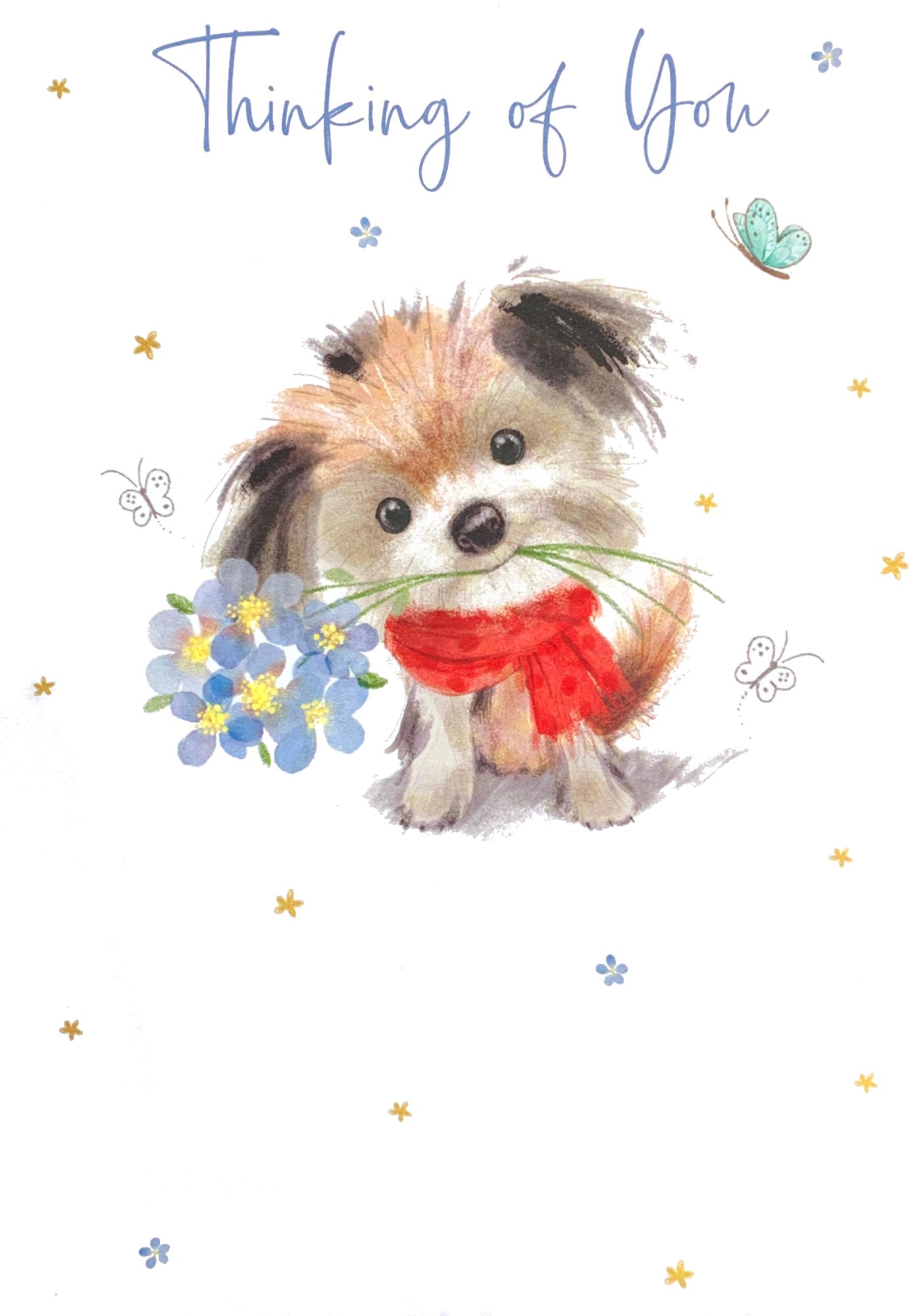 Front of Thinking of You Dog Holding Flower Card