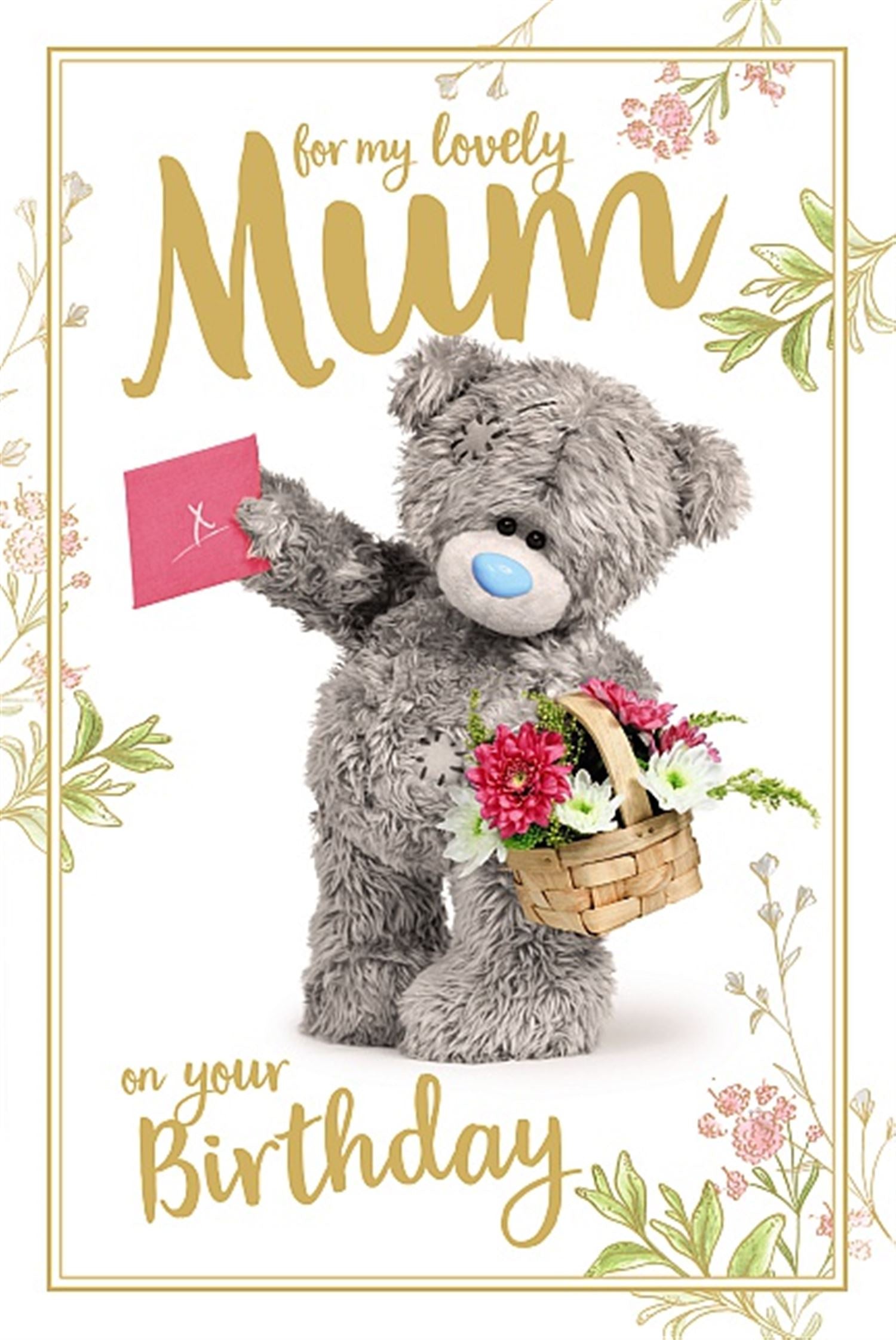 Mum Birthday Bear With Card & Flowers Card
