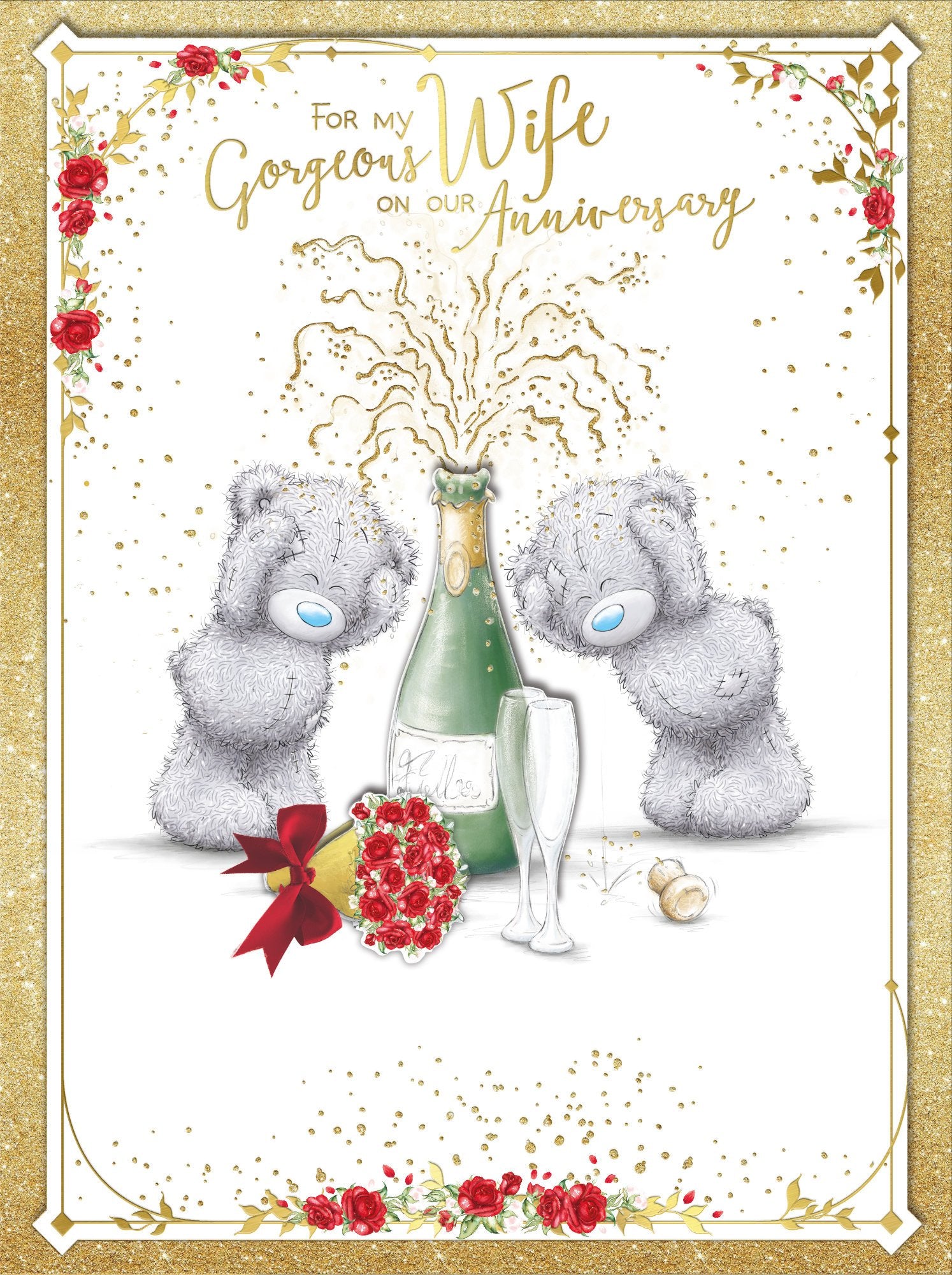 Photograph of Wife Anniversary Bears with Bottle Greetings Card at Nicole's Shop