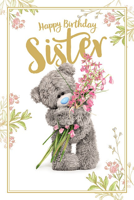 Sister Birthday Bear Wild Flowers Card