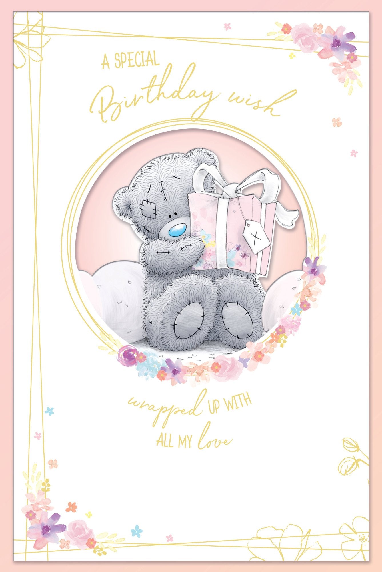 Photograph of Bear Holding Birthday Present Greetings Card at Nicole's Shop