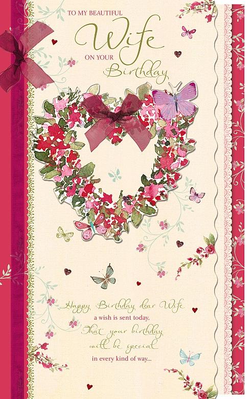Photograph of Wife Birthday Heart & Bows Greetings Card at Nicole's Shop