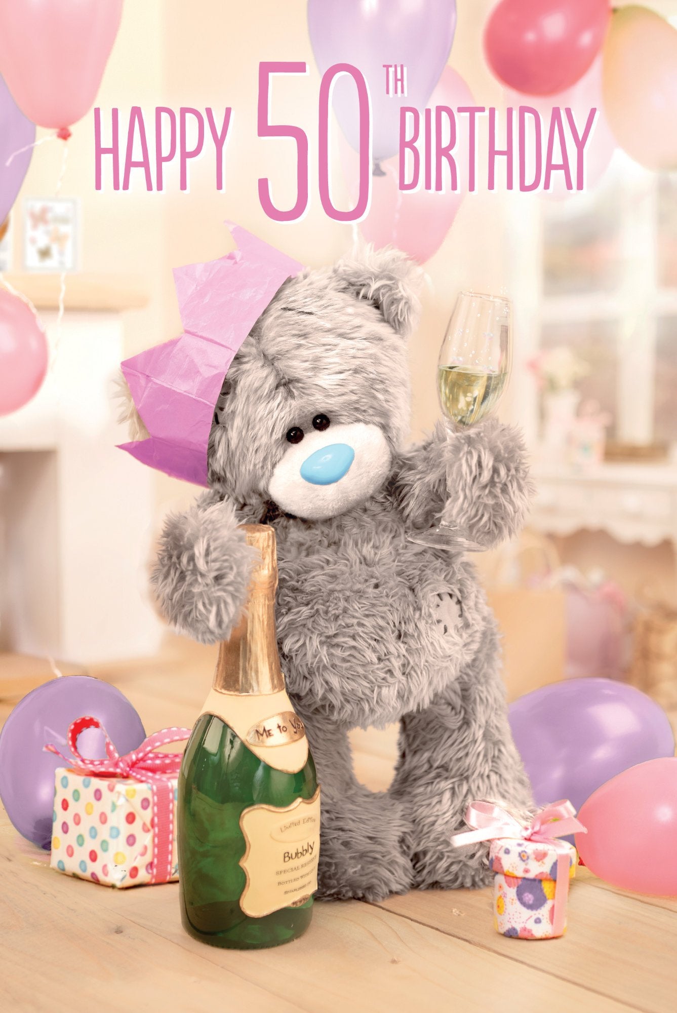 Photograph of 50th Birthday Balloons Toast Greetings Card at Nicole's Shop