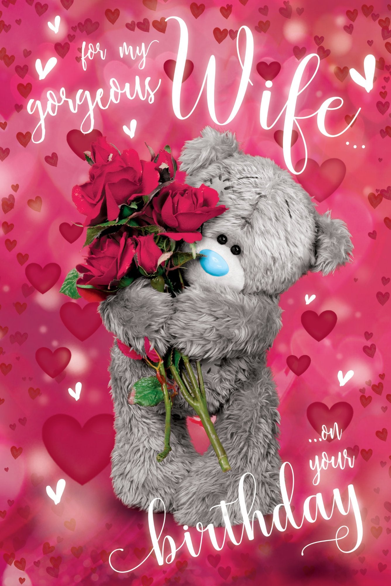 Photograph of Wife Birthday Bear with Roses Greetings Card at Nicole's Shop