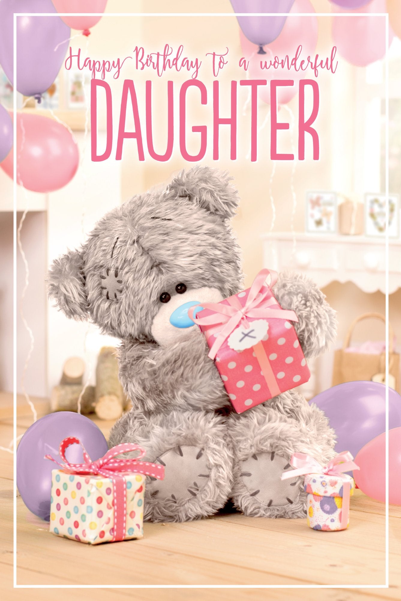Photograph of Daughter Birthday Bear Presents Greetings Card at Nicole's Shop