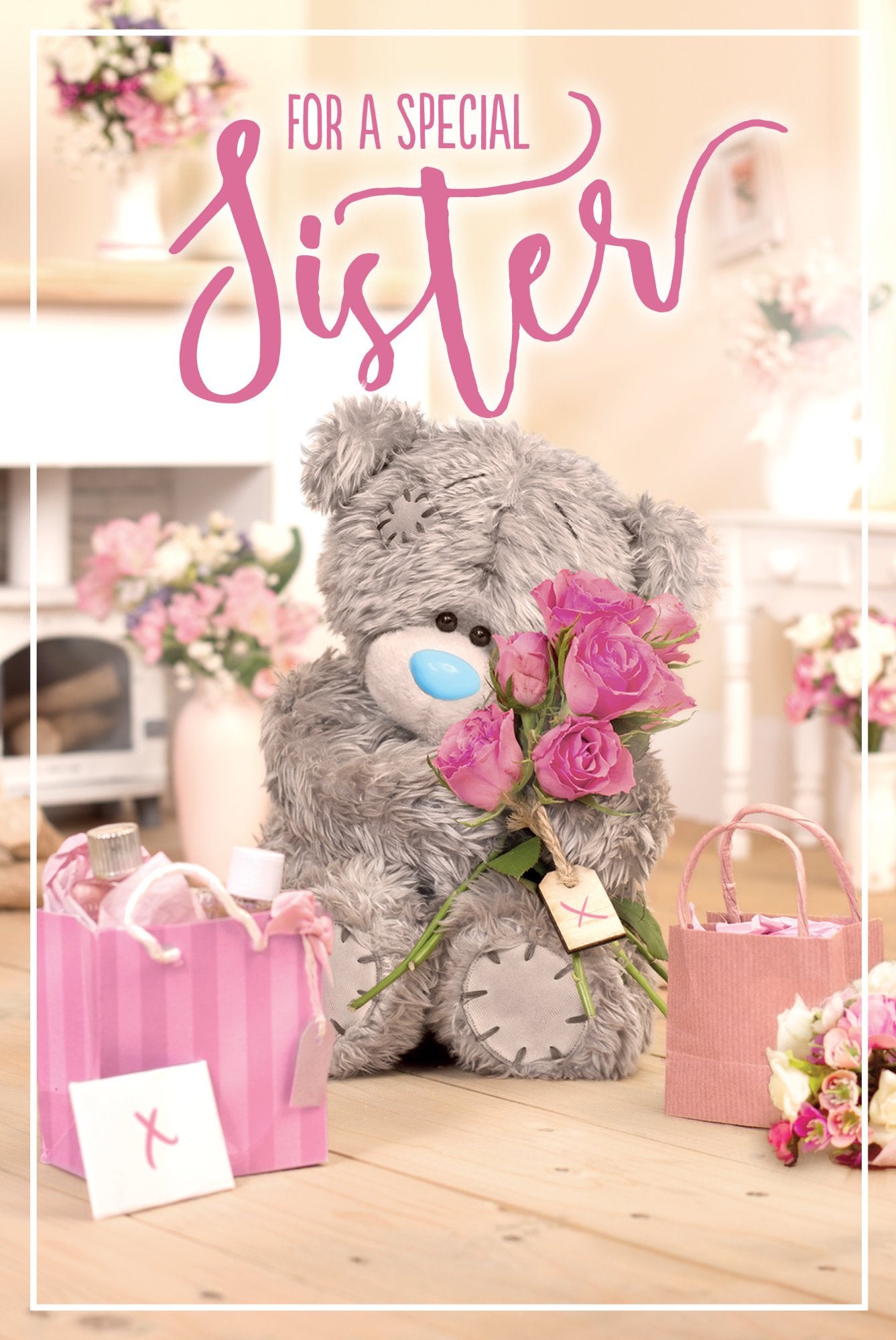 Photograph of Sister Birthday Bear Sitting Greetings Card at Nicole's Shop