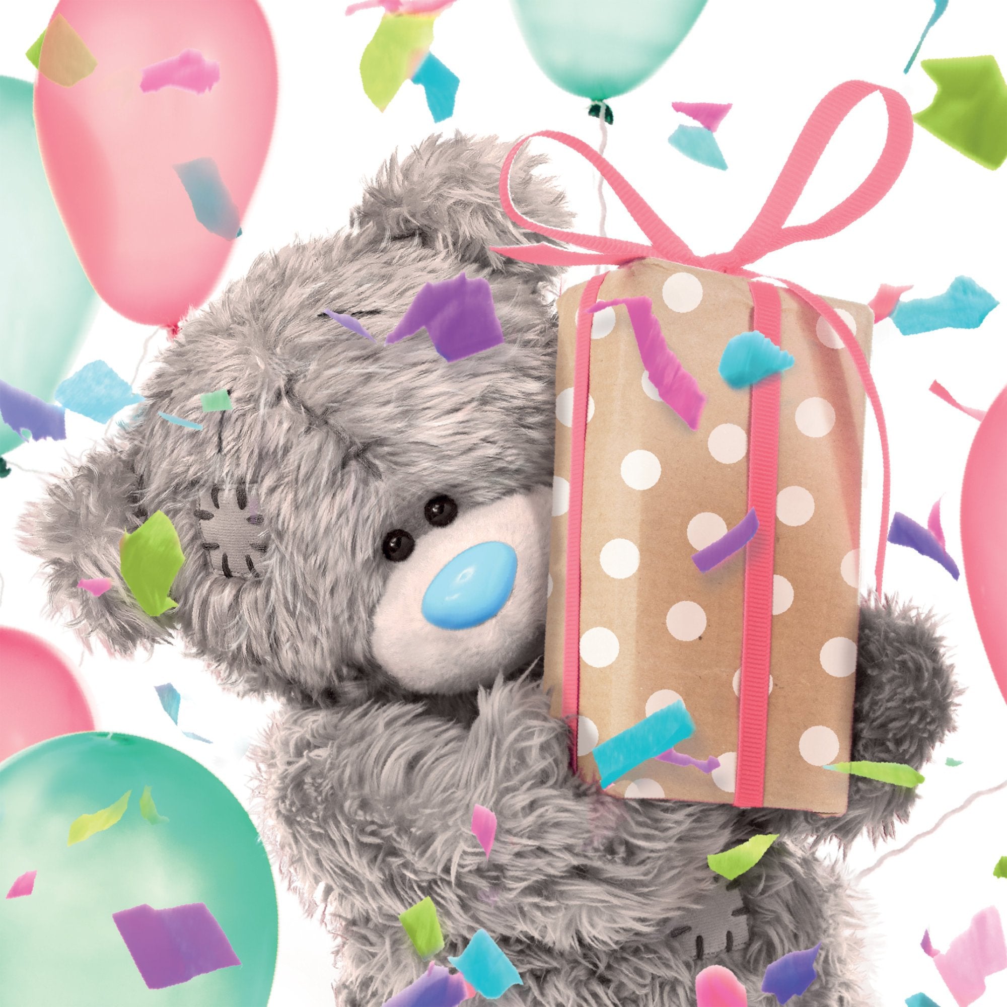 Photograph of Birthday Bear With Present Greetings Card at Nicole's Shop