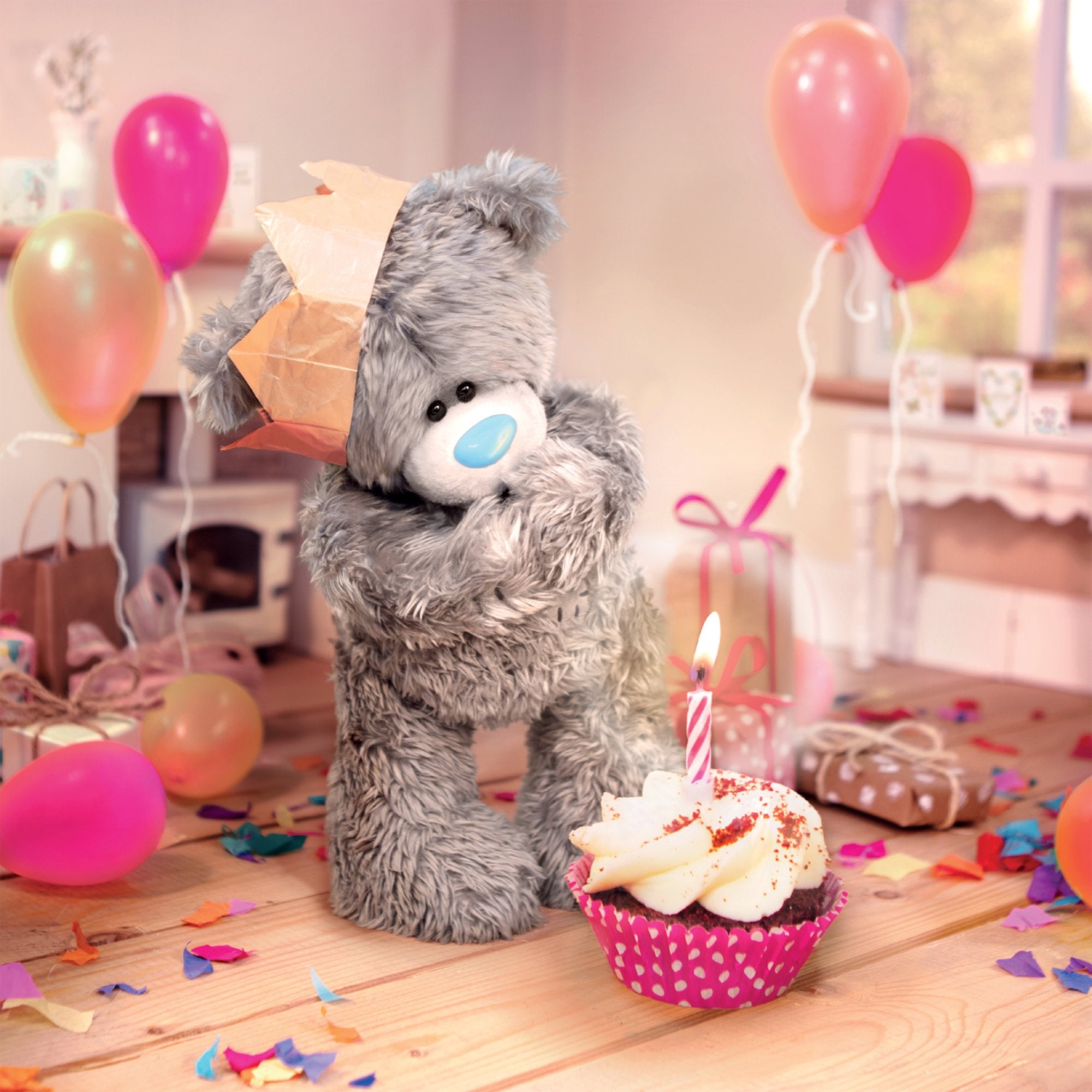 Photograph of Birthday Bear In Party Hat Greetings Card at Nicole's Shop