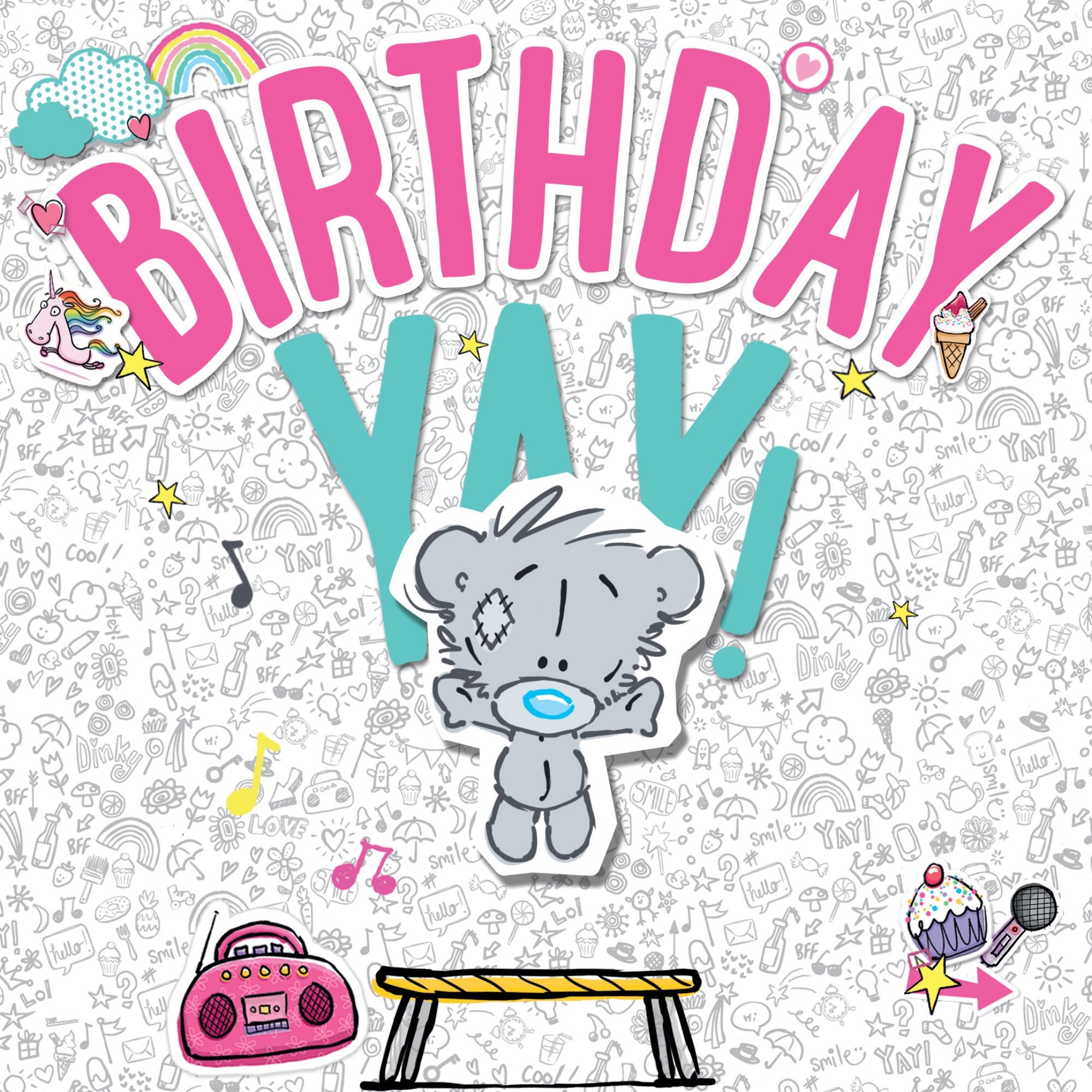 Photograph of Open Birthday Bear on Trampoline Greetings Card at Nicole's Shop