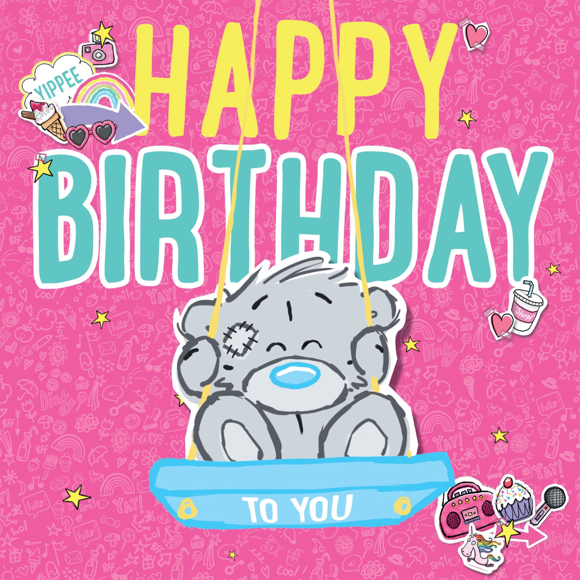 Photograph of Open Birthday Bear on Swing Greetings Card at Nicole's Shop