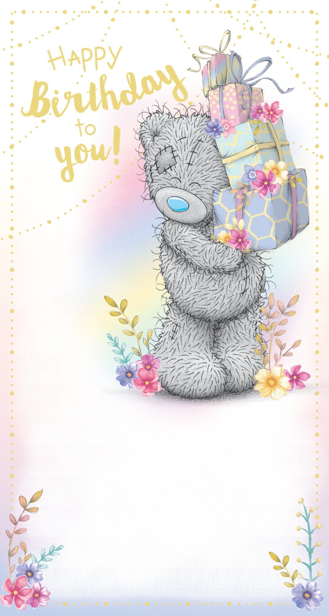 Photograph of Open Birthday Bear Holding Gifts Greetings Card at Nicole's Shop