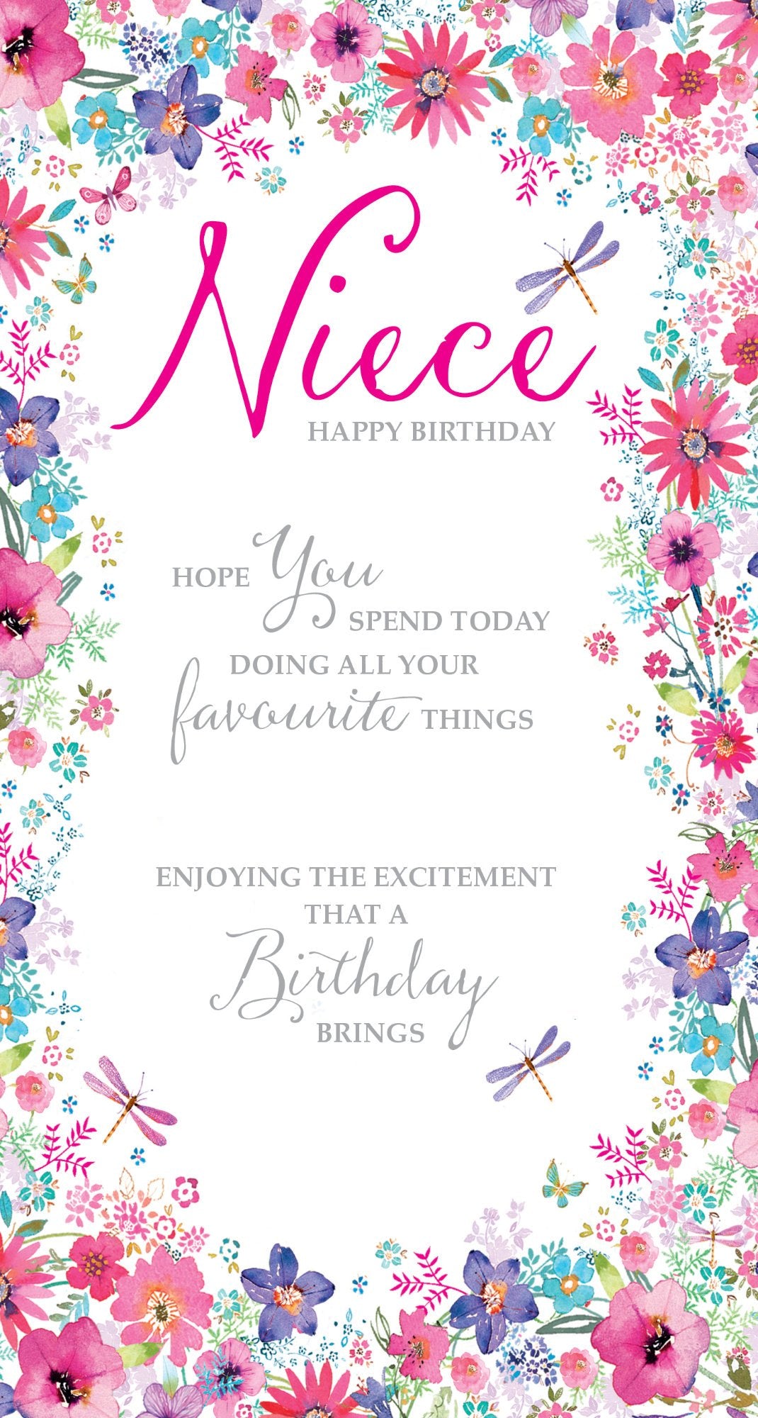 Photograph of Niece Happy Birthday Floral Greetings Card at Nicole's Shop
