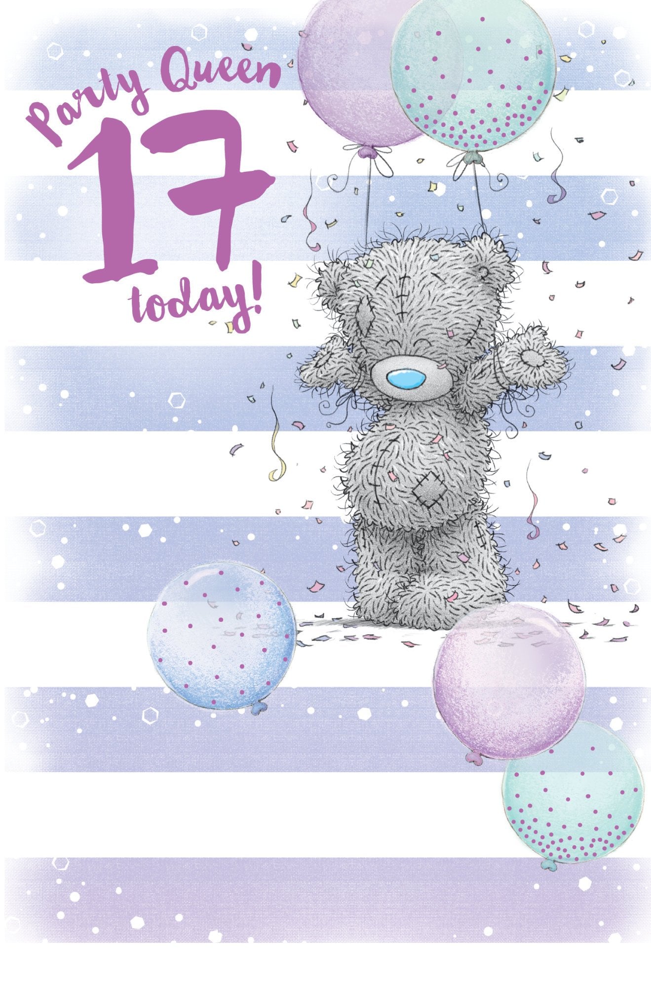 Happy 17th Birthday Card - Square Card With Padded Silver Star Embellishment, Blank Inside