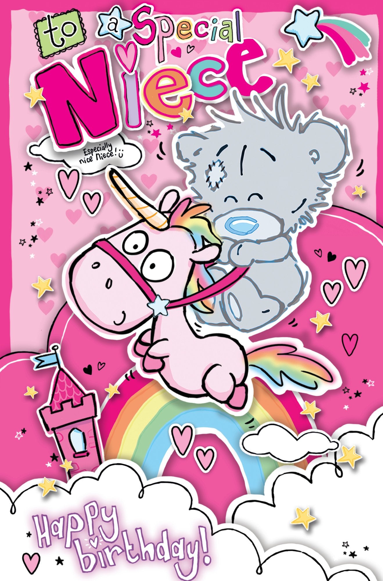 Photograph of Niece Birthday Bear Unicorn Greetings Card at Nicole's Shop