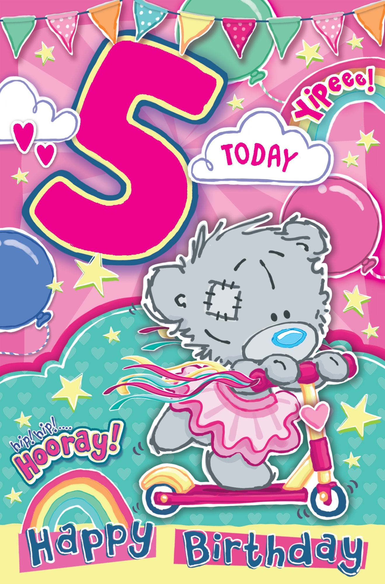 Photograph of 5th Birthday Teddy Girl  Greetings Card at Nicole's Shop