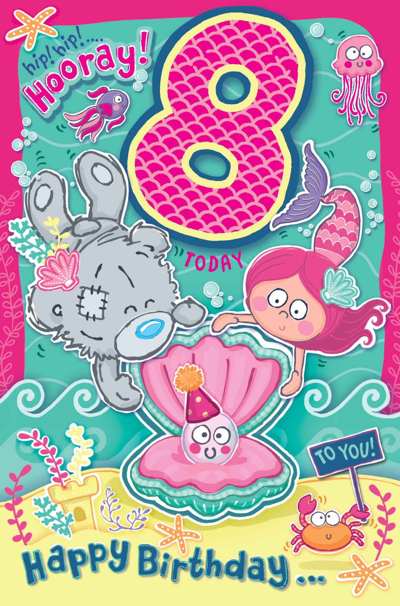 Photograph of 8th Birthday Teddy Clam Greetings Card at Nicole's Shop